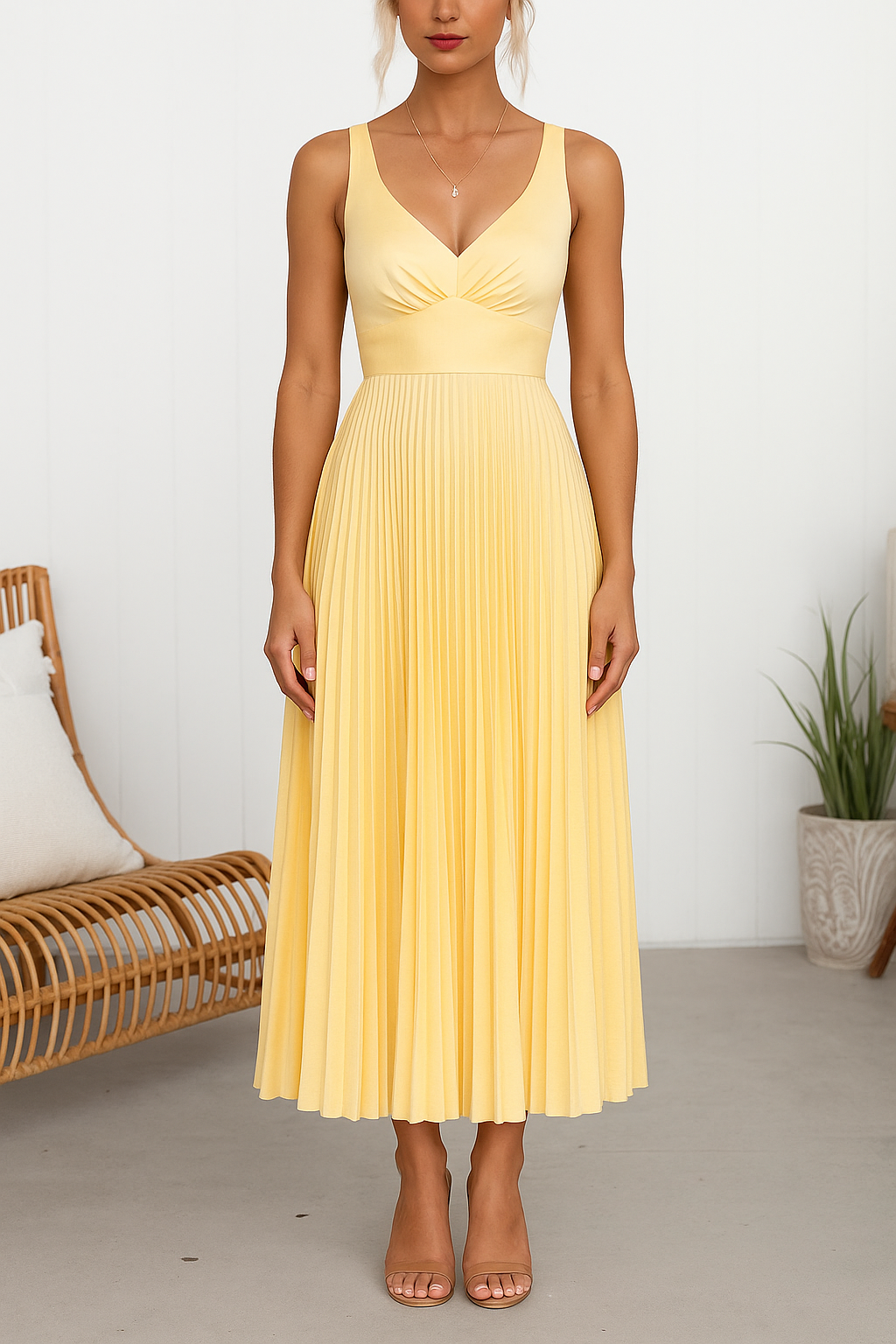 YELLOW V-NECK MAXI DRESS