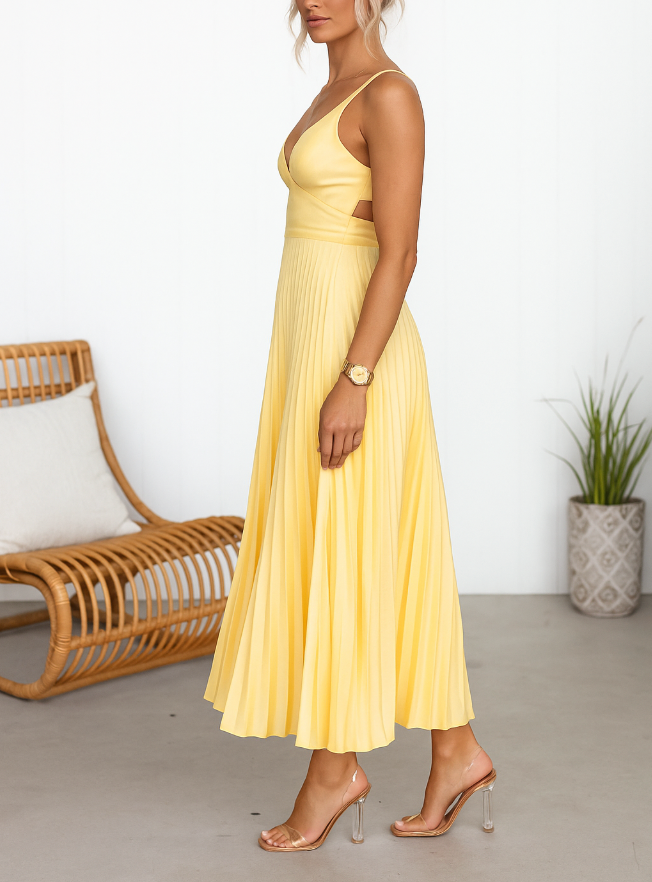 YELLOW V-NECK MAXI DRESS