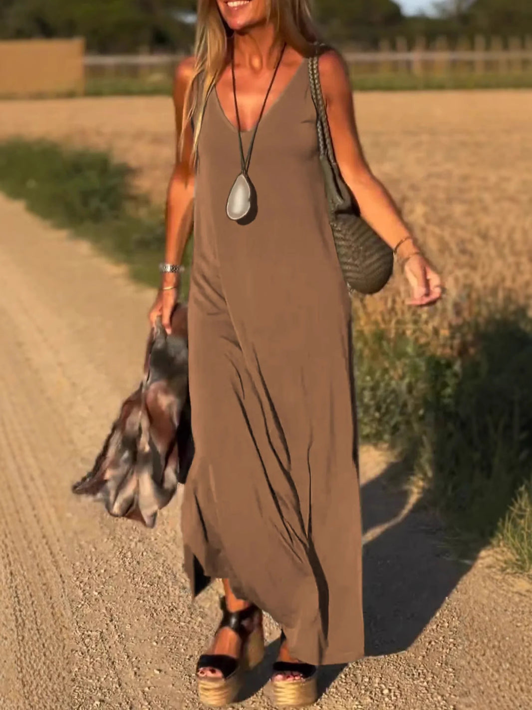 Evelyne - Elegante Lange Mouwloze Jurk