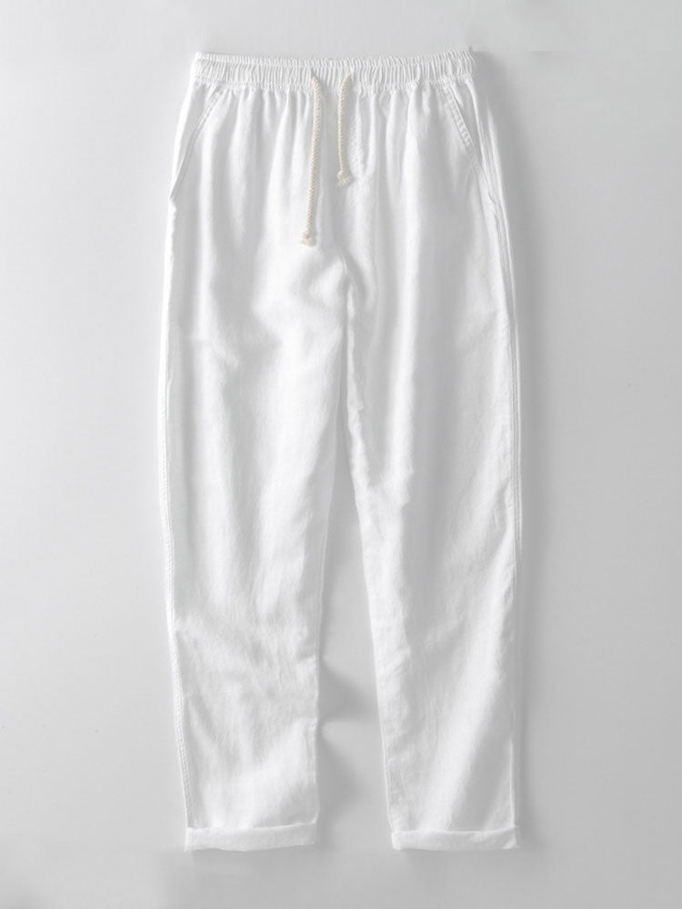 Linnenmix overhemd met knopen en rechte linnen broek
