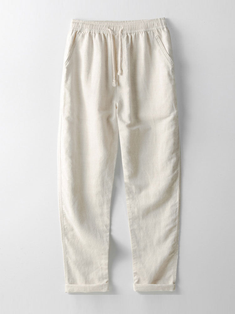 Linnenmix overhemd met knopen en rechte linnen broek