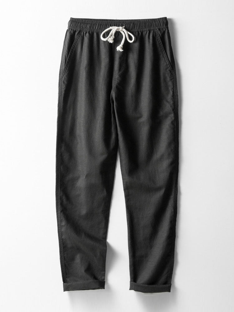 Linnenmix overhemd met knopen en rechte linnen broek