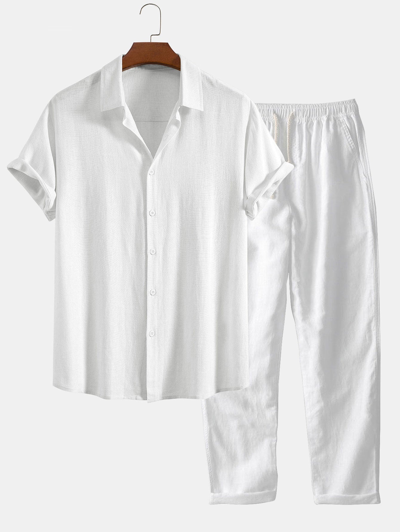 Linnenmix overhemd met knopen en rechte linnen broek