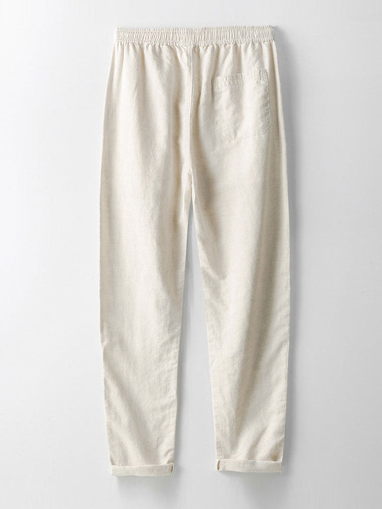 Linnenmix overhemd met knopen en rechte linnen broek