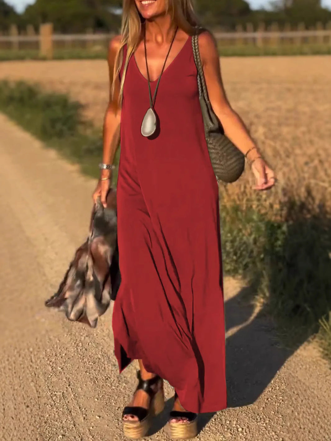Evelyne - Elegante Lange Mouwloze Jurk