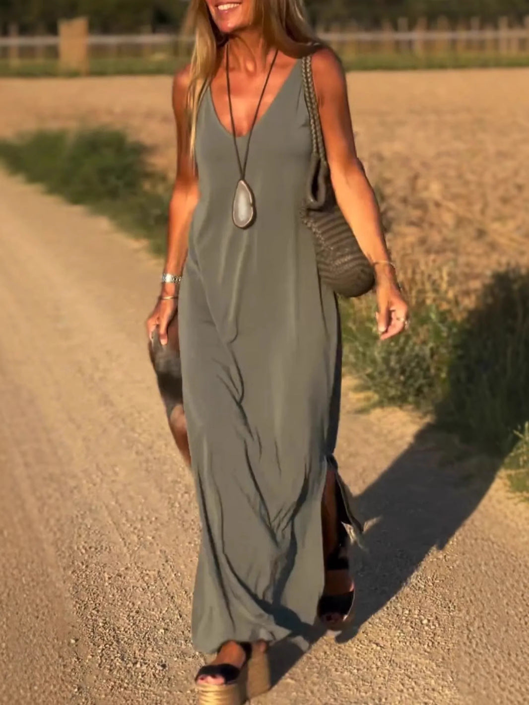 Evelyne - Elegante Lange Mouwloze Jurk
