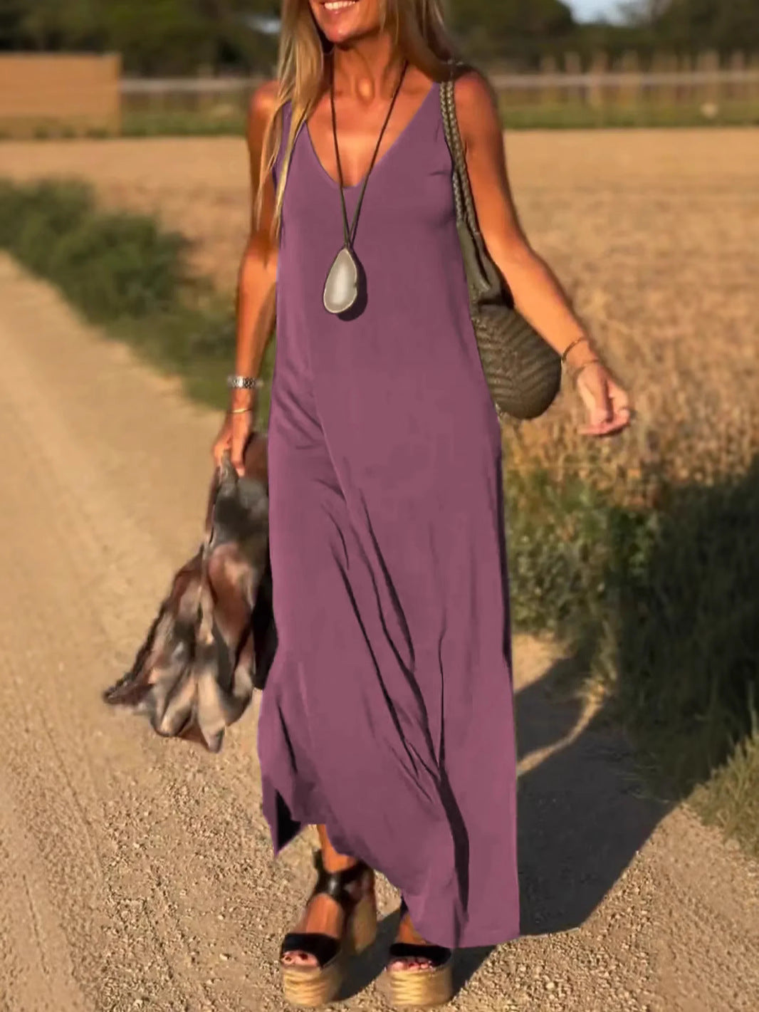 Evelyne - Elegante Lange Mouwloze Jurk